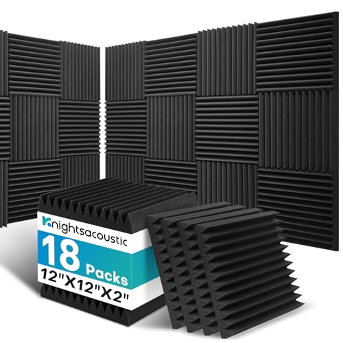 18 Pack Sound Proof Foam Panels for Walls, 2 X 12 X 12 Inches Acoustic Foam Panels, High Density Acoustic Panels Sound Absorbing, Noise Cancelling Studio Wedges, Black (NOT INCLUDE ADHESIVE) - size: 18Packs