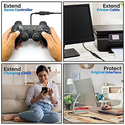 3 Pack USB 3.0 Extension Cable 15 Feet, USB A Male to Female Extender Cord, 5Gbps Data Transfer for Webcam, Printer, Keyboard, Mouse, Flash Drive, Hard Drive, Controller, Black Cable with 5 Cable Ties - size: 15 Feet (3 Pack)