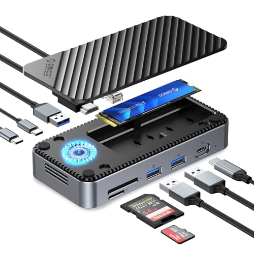 ORICO 10-in-1 USB C HUB with SSD Enclosure Built-in Cooling Fan with NVMe/SATA, HDMI 4K@60Hz,10Gbps/5Gbps USBA/C, Gigabit Ethernet, SD/TF 3.0 Ports, Compatible with Windows/Mac/Dell/HP - size: 10-in-1