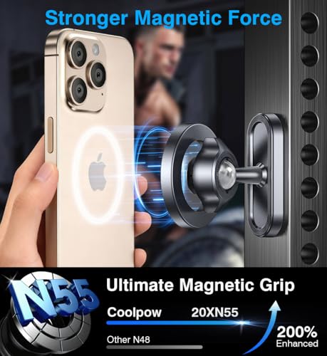 Coolpow Dual Magnetic Phone Holder for Gym Mag Safe Phone Holder【Strong Magnet】 Gym Phone Holder Camera Mount for Gym Accessories for Women Attach to Metal Surface with iPhone 17 Pro Max 16 15 14 13 - style: Magnet Phone Mount-D