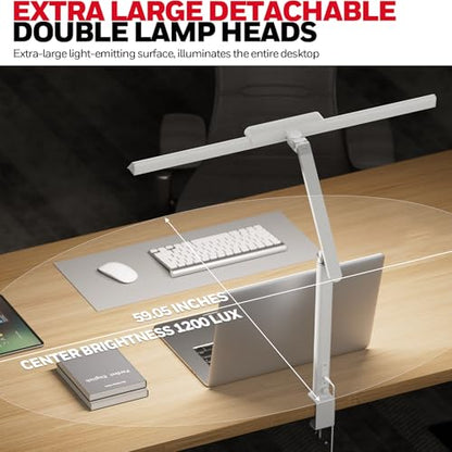 Honeywell LED Desk Lamp with Clamp - HJ1 Sunturalux Eye-Caring Clip on Lights for Home Office, 1200LM Clamp Lamp 4 Color Modes Stepless Dimming Task Desk Light for Working White - style: White Clamp