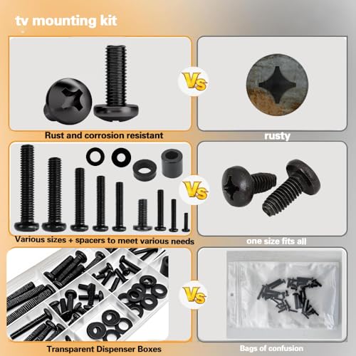Universal TV Mounting Hardware Kit | M4/M5/M6/M8 Screws & Spacers | VESA-Compatible for TVs & Monitors Up to 80" | Organized & Labeled for Quick Installation