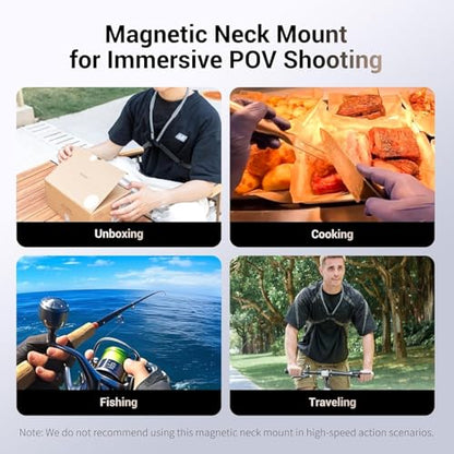 Magnetic Neck Mount for Action Camera,Magnetic Necklace Holder with Anti-Vibration Chest Strap & Quick Release,POV/Vlog Selfie Mount for Hero 13/12/11 for Insta360 Ace Pro 2 Osmo 360 Action 5Pro/4/3 - size: Black for Action Camera(Only)