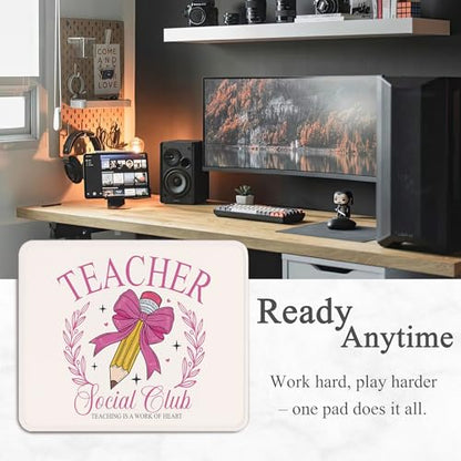 School Teacher Mouse Pad - Teacher Gift, Teacher Desk Must Haves Decor, Waterproof Non-Slip Rubber Base Pink Coquette Mousepad for Wireless Mouse 7.9x9.5 Inch