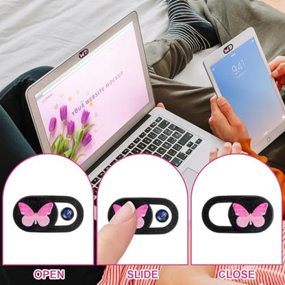 6 Pcs Laptop Camera Cover Slide, Webcam Cover Slide, Camera Privacy Cover for Laptop Desktop Computer Smartphone Tablet to Protect Your Privacy and Security, Butterfly Design (0.71''x 0.35'')