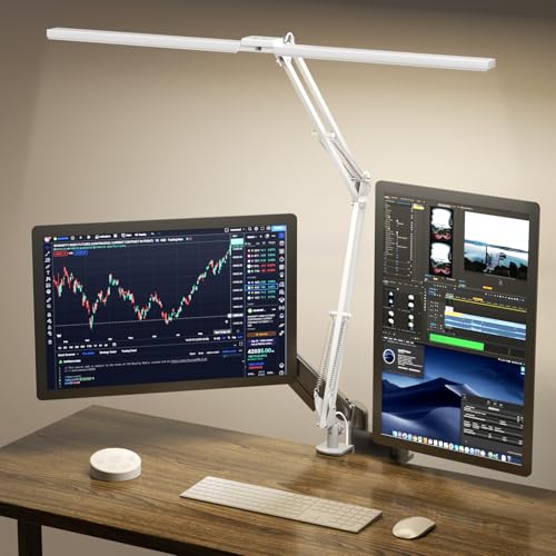 SKYLEO Led Desk Lamp for Home Office - 2400LM Ultra Bright Desk Light -Eye Caring Desk Lamp with Clamp - Adjustable Office Lamp with Remote Control- Easy Installation - 24W White - color: White, size: 30" Lamp Length