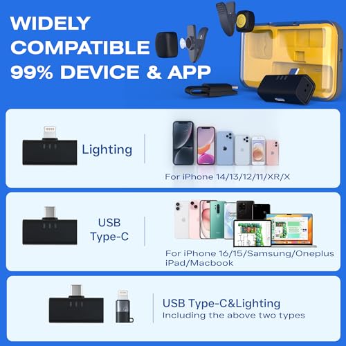 Wireless Lavalier Microphone Noise Cancelling for Android iPhone 15H Battery Life with Charging Case Lapel Micphone Wireless for Video Recording Podcast - size: Lingtning