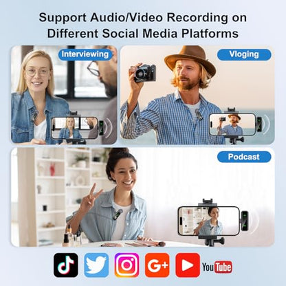 Mini Lavalier Microphone for iPhone/Android/PC, Lav Mic with 45H Battery, Noise Cancellation, 48KHz 16-Bit, Wireless Mic for Video Recording, Tiktok, YouTube, Vlog (Black+Yellow)