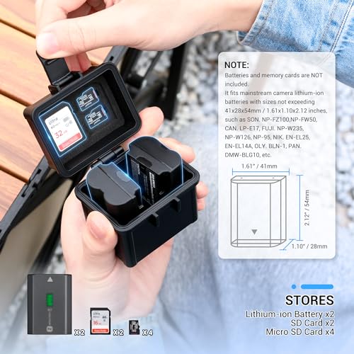 JJC Portable Camera Battery Memory Card Case,Battery Holder Organizer Box for 2x Canon LP-E17 LP-E12 LP-E10 Fuji NP-W126 NP-W235 Nikon EN-EL14A EN-EL25 Sony NP-FZ100 NP-FW50 DMW-BLG10 Battery and More - size: for Battery x 2