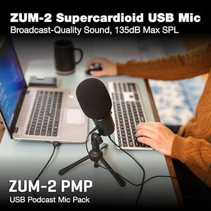 Zoom Zum-2 Podcast Mic Pack for Podcasting, Music, and Voice-Overs, Includes USB Microphone, Headphones, Tripod, Windscreen, and USB Cable