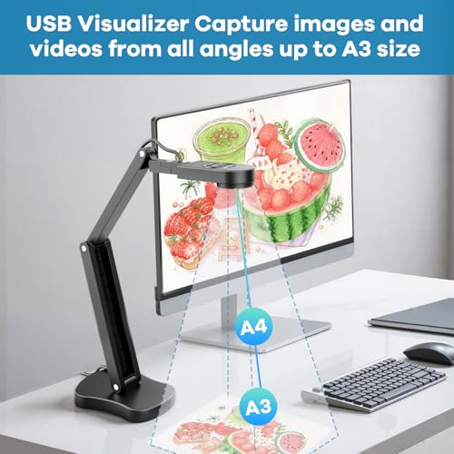 4K USB Document Camera & Webcam for Teachers: 8MP USB with 3-Level LED Light & Mic & Image Invert,Fold, A3 Format for Teaching in Classroom/Distance Learning Educators(Mac/Windows/Chromebook