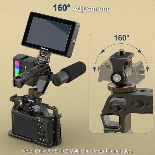 MINIFOCUS Camera Monitor Mount with Cold Shoe, 1/4" Screw for 5" & 7" Field Monitors, 160° Tilt Adjustable Holder for Field Monitor, LED, Flash and Video Shooting Photography Accessories - style: S1102-G