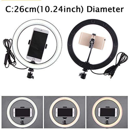 Ring Light OEBLD Dimmable with 3 Light Modes & 10 Brightness Level 360° Rotae LED Ring Fill Lights for Phone Live Stream Makeup YouTube Video Shooting (C(10'' Ring Light with Clip)) - size: C(10