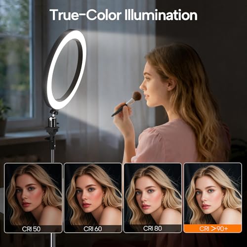 EMART 10" Ring Light with 55" Extendable Tripod Stands and Phone Holder, Dimmable LED Circle Round Light for Selfie Camera Photography/Makeup/YouTube Video/Vlogging/Live Streaming - size: 10 inches
