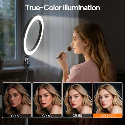EMART 10" Ring Light with 55" Extendable Tripod Stands and Phone Holder, Dimmable LED Circle Round Light for Selfie Camera Photography/Makeup/YouTube Video/Vlogging/Live Streaming - size: 10 inches