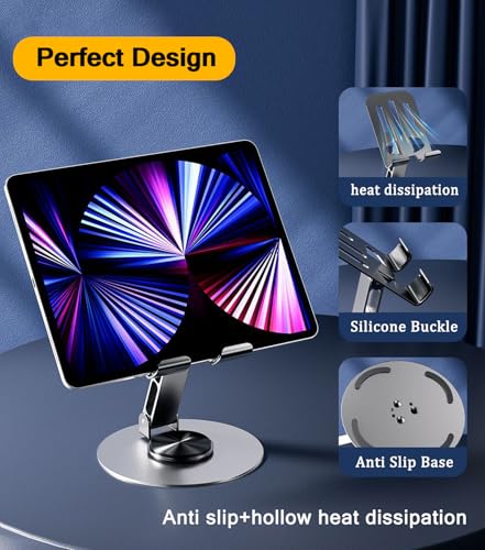 Desktop Phone Holder, Metal Cell Phone Stand for Desk, Fully Adjustable/Foldable/360 Degree Rotating Phone Cradle Dock for iPhone iPad and More Cellphone/Tablet/Switch-Silver Grey
