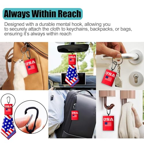 2 Sided Portable Glasses Cleaner, Patriotic Glasses Cloth Keychain,Reusable Microfiber Lens Eyeglasses Cleaning Cloth Pouch for Sunglasses Lens Camera Phone Screens - color: Red White and Blue