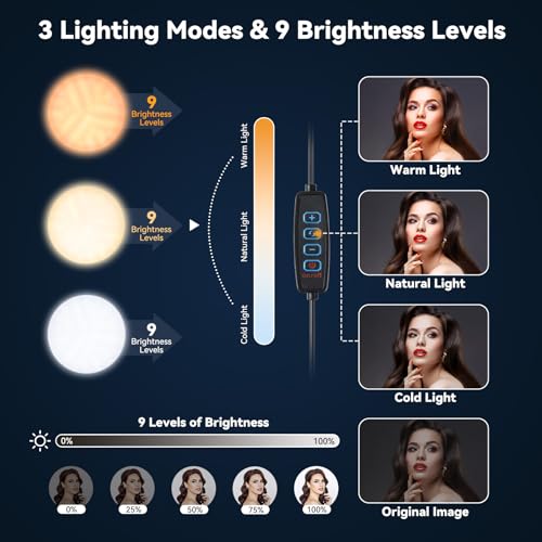 UTEBIT Zoom Lighting for Computer, Adjustable Desk Video Conference Lighting for Video Calls, Desk Ring Light with Stand and Phone Holder for Webcam, Home Office, Online Meetings, Live Streaming