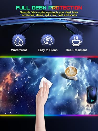 TopMade Wireless Charging Mouse Pad, RGB Gaming Mousepad, 35.4" x 15.8" Extra Large Waterproof Keyboard Desk Pad, Computer Desk Mat, Blue Nebula (Includes 20W PD Power Adapter & 6.56ft Woven Cable) - color: RGB-Blue Nebula-35.4"x15.8"-with Adapter
