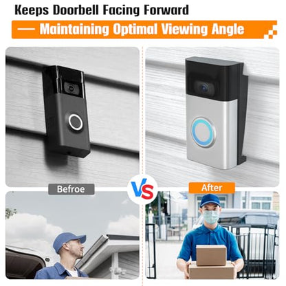 Vinyl Siding Angle Adjustment Doorbell Mount for R-ing Video Doorbell(2020 Release)/1/2/3/4/ Wired/Pro/Pro 2, Doorbell Corner Mounting Bracket Wedge Kit(4" Standard Vinyl Siding Only)