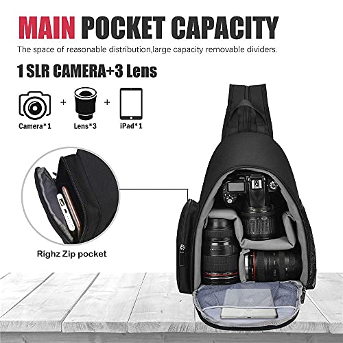 Cwatcun Sling Camera Bag, Camera Shoulder Crossbody Backpack, DSLR/SLR/Mirrorless Camera Case, Shockproof Photography Camera Chest Bag with Tripod Holder, Compatible with Canon/Nikon/Sony/Fuji - color: 1.0 Black