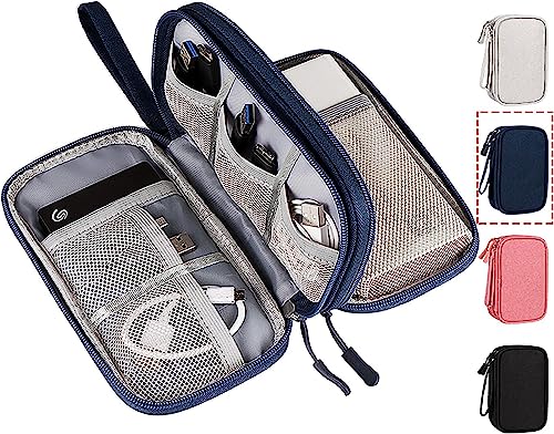 CAOODKDK Electronic Organizer Travel Cable Accessories Bag, Electronic Organizer Case, Electronic Accessories Organizer Bag for Power Bank, Charging Cords, USB Cable, Earphones (Navy Blue) - color: Double Layer - Navy Blue
