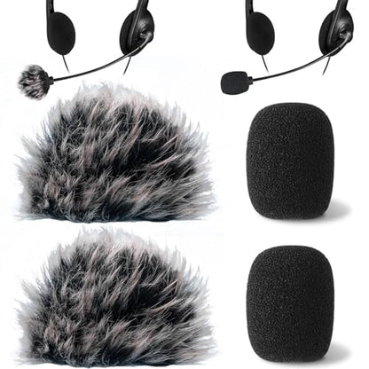 PAGOW 4 Pcs Mini Foam Microphone Windscreens ＆ Furry Cover, High Density Mic Headset Cover, Lapel Microphone Windscreen for Lavalier Microphones Noise Reduction (2pcs Foam + 2pcs Furry) - color: black,Foam(2pcs),Furry(2pcs)