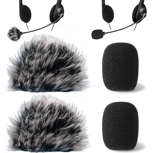 PAGOW 4 Pcs Mini Foam Microphone Windscreens ＆ Furry Cover, High Density Mic Headset Cover, Lapel Microphone Windscreen for Lavalier Microphones Noise Reduction (2pcs Foam + 2pcs Furry) - color: black,Foam(2pcs),Furry(2pcs)