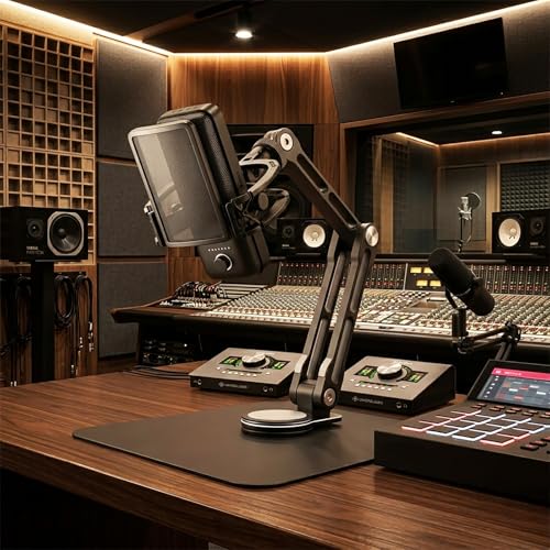 Desktop Microphone Stand,Rotatable Tabletop Mic Stand,Foldable Design, Non-Slip Weighted Base, Includes Adapters Mic Clips for Podcasting, Live Streaming, Recording,Video Conference Content Creator
