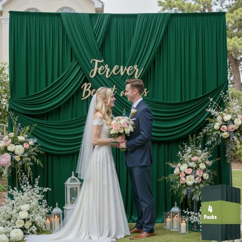 20ftx12ft Wrinkle Free Hunter Green Backdrop Curtain, 4 Panels 12FT Height Wedding Backdrop Drapes, Silky Polyester Back Drop Cloth for Birthday Photography Background Party Backdrop Draping - color: Hunter Green, size: (W)5ft x (H)12ft (4 Panel)