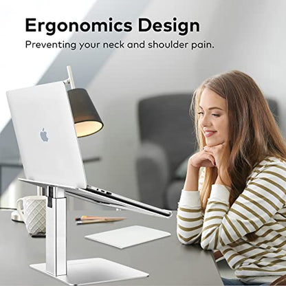 Laptop Stand for Desk, Ergonomic Aluminum Laptop Stand Adjustable Height from 7-15", Sitting and Standing Laptop Riser for 10-17" Notebook - color: Silver