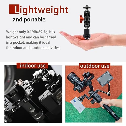 Mini Magic Arm Multi-Function Double Ball Head with Cold Shoe Mount and 1/4"-20 Screw for Monitor, LED Light, Microphone, Max Load up to 2kg/4.4lb