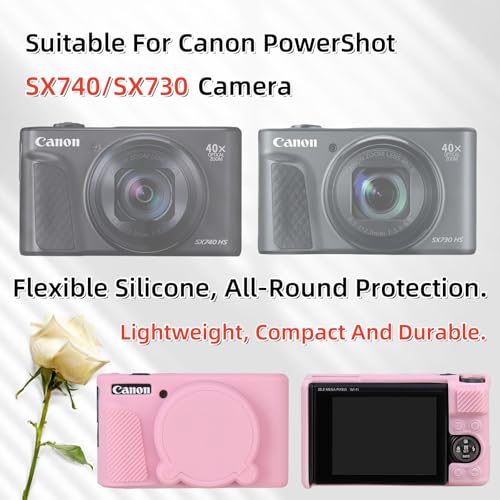 Camera Case for Canon PowerShot SX740/ SX730 Digital Camera,SX740 HS Case, Soft Silicone Protective Case Removable Lens Cover,Comes with 2 Screen Protectors and 1 Wrist Strap. (Pink) - color: Pink