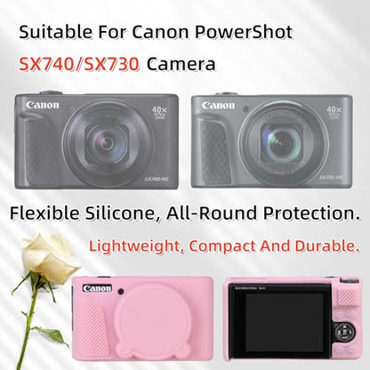 Camera Case for Canon PowerShot SX740/ SX730 Digital Camera,SX740 HS Case, Soft Silicone Protective Case Removable Lens Cover,Comes with 2 Screen Protectors and 1 Wrist Strap. (Pink) - color: Pink