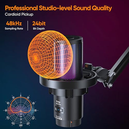 COMICA EJoy Uni Pro Wireless USB Condenser Gaming Microphone for PC, PS4, PS5, USB C Phone and Mac, Boom Arm RGB Computer Mic for Twitch, Streaming, Podcasting, Noise Cancellation Mic with Mute, Gain - color: Black