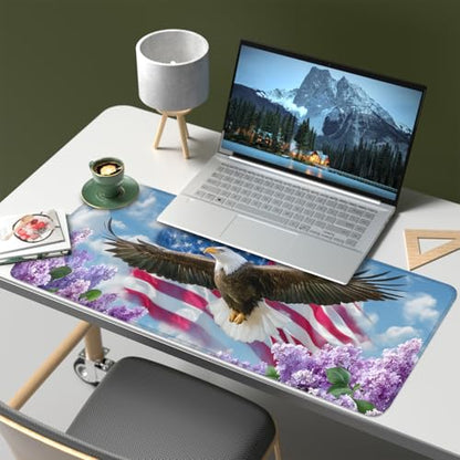 Mouse Pad, Large Anti-Slip with Stitched Edges Desk Mat Desktop Laptop Computer Desk Keyboard Mat,Table Protector Blotter Mat (Flowers and Eagles, 31.5" x 11.8") - color: Flowers and Eagles, size: 31.5" x 11.8"