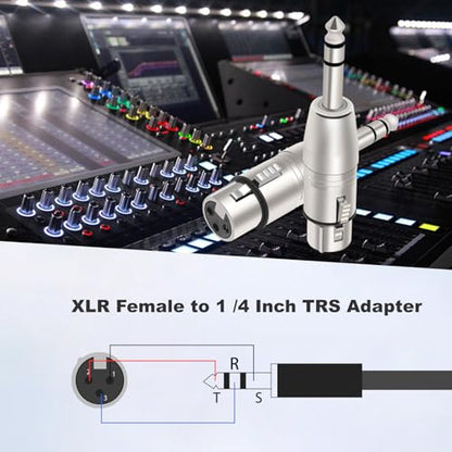 XLR Female to 1/4" TRS Adapter, 2-Pack, Balanced 6.35mm Male to XLR Female Connector for Microphone, Audio Interface, Mixer, Studio Equipment, Professional Audio Cable - color: XLR F TO 1/4" TRS