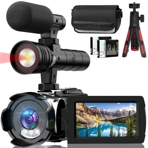 4K Video Camera with IR Light, Camcorder Digital with with External Microphone, 24X Digital Zoom, with Night Vision,YouTube Vlogging Camera Recorder