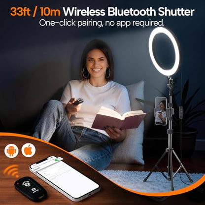 EMART 10" Ring Light with 55" Extendable Tripod Stands and Phone Holder, Dimmable LED Circle Round Light for Selfie Camera Photography/Makeup/YouTube Video/Vlogging/Live Streaming - size: 10 inches