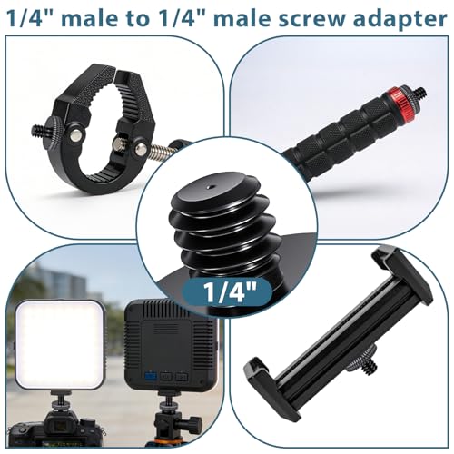 Bremorou 1/4" Male to 1/4" Male Threaded Tripod Screw Adapter, 6 PCS Standard Camera Cage Mount Threaded Light Stand Screw, Double Head Stud Standard Converter for Shoulder Rig, Black