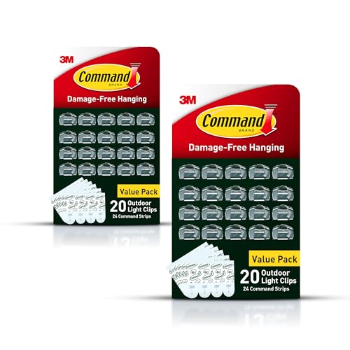 Command Outdoor Light Clips, 40 Clear and 48 Strips, Damage Free Hanging with Weather Resistant Strips, Wall Clips for Hanging Outdoor Lights and Cable Management - size: 2 Pack