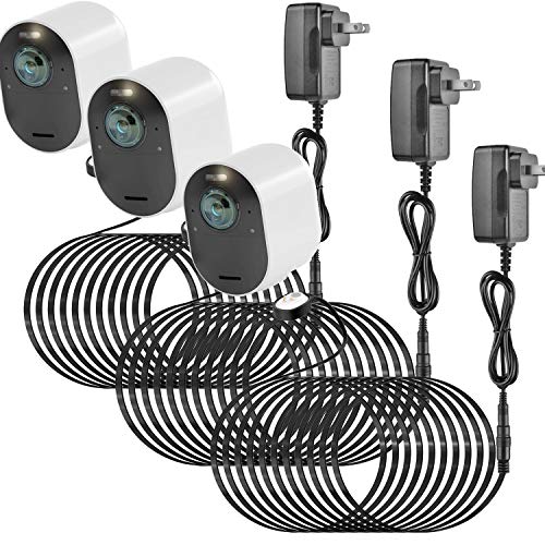 Uogw 25FT Magnetic Charging Cable for Arlo Pro 4/Arlo Ultra 2/Arlo Pro3/Arlo Ultra/Arlo Pro 5S 2K/Go 2 Camera,Power Adapter and Power Cable,Weather Resistant Outdoor Charger Cable - 3Pack (Black) - color: Black