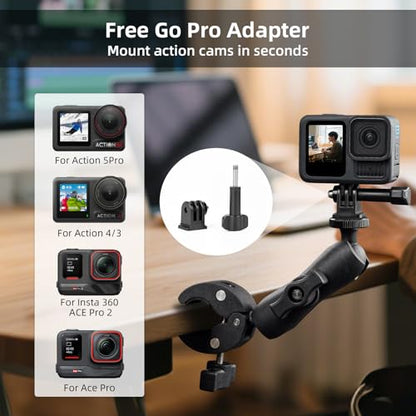 BRDRC Double Clamp Mount Umbrella Holder Camera Pole Bracket for Stroller Wheelchair Monitor Magic Socket Arm Desk Photo Studio Light Stand Photography Reflector Flag Cross Bar Accessories