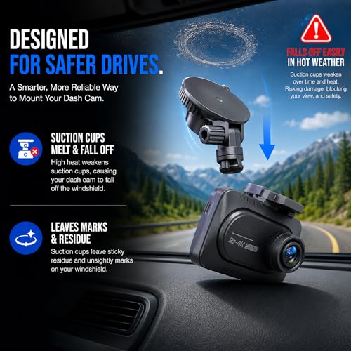 Dash Cam Mount Replacement Holder, Fits Rove r2-4k and Other Dash Cams | Easy Rearview Mirror Installation | No More Falling Suction Cups | Multiple Adapters | Secure Adjustable View