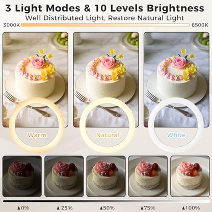 11" Desk Ring Light,Wireless Bluetooth Ring Light with Stand & Phone Holder,Overhead Phone Mount for Video Recording,Tripod for Cooking Videos,Webcam Lamp/TikTok/YouTube,Compatible with iPhone Camera