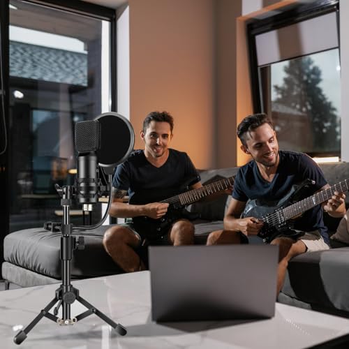 Mic Stand Desk, Table Mic Tripod Desktop Mic Stand Height Adjustable Small Microphone Stand for Desk with Pop Filter Shock Mount Mic Clip 1/4" to 5/8" Adapter for Blue Yeti Snowball - style: Pop filter + Shock mount