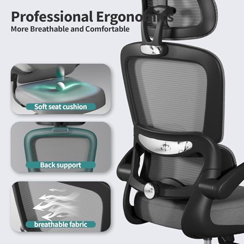 TRALT Office Chair Ergonomic Desk Chair, 330 LBS Home Mesh Office Desk Chairs with Wheels, Comfortable Gaming Chairs (1, Black Grey) - color: Black Grey