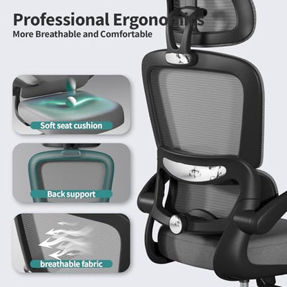 TRALT Office Chair Ergonomic Desk Chair, 330 LBS Home Mesh Office Desk Chairs with Wheels, Comfortable Gaming Chairs (1, Black Grey) - color: Black Grey