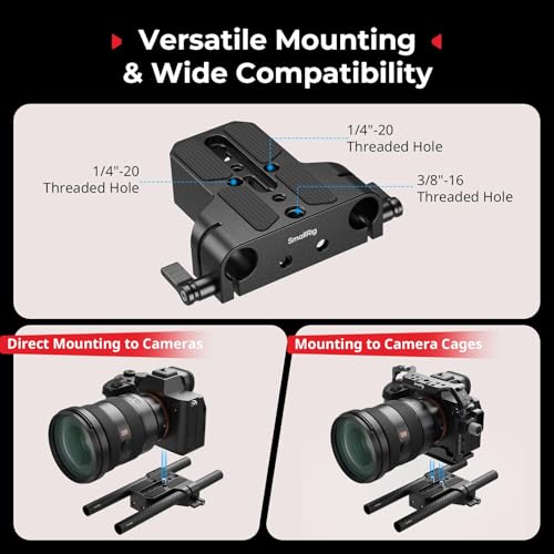 SMALLRIG Camera Base Plate Kit with 15mm LWS Rod Rail Clamp, Carbon Fiber 15mm Rods (8'' / 20cm), for Sony A6500 A6600 A6300, for Canon R5 R6, for Sony A7SIII / A7III, Both for Cameras & Cages - 5609 - style: Base Plate+15mm Rods