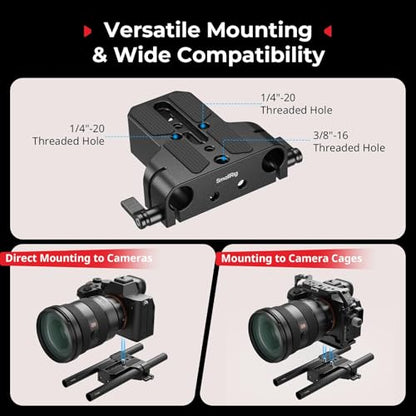 SMALLRIG Camera Base Plate Kit with 15mm LWS Rod Rail Clamp, Carbon Fiber 15mm Rods (8'' / 20cm), for Sony A6500 A6600 A6300, for Canon R5 R6, for Sony A7SIII / A7III, Both for Cameras & Cages - 5609 - style: Base Plate+15mm Rods